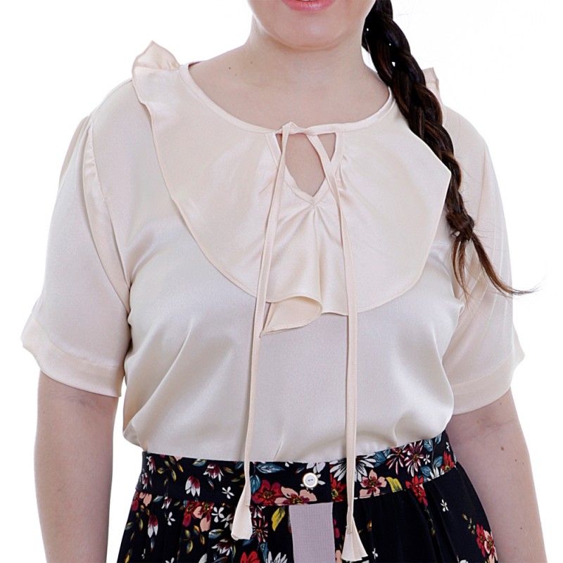 Blusa Básica Jaboô Bege Plus Size