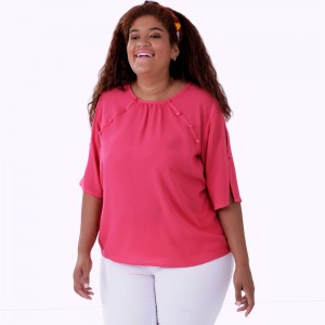 Blusa Botões Pink Plus size