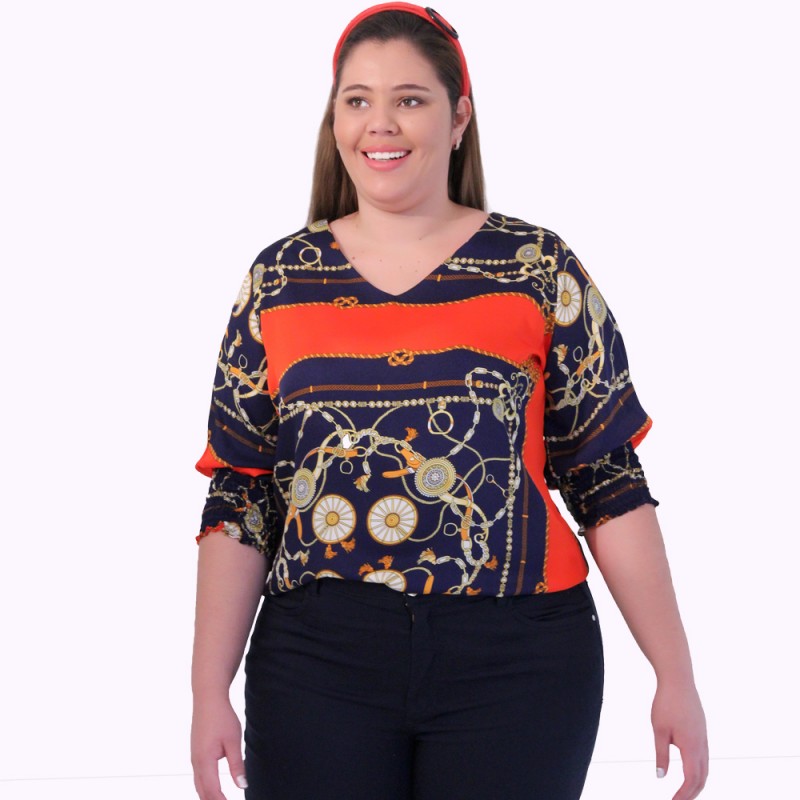 Blusa Estampa Lenço Plus Size