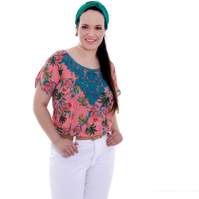 Blusa Fridinha Vermelha Aplicação Plus Size