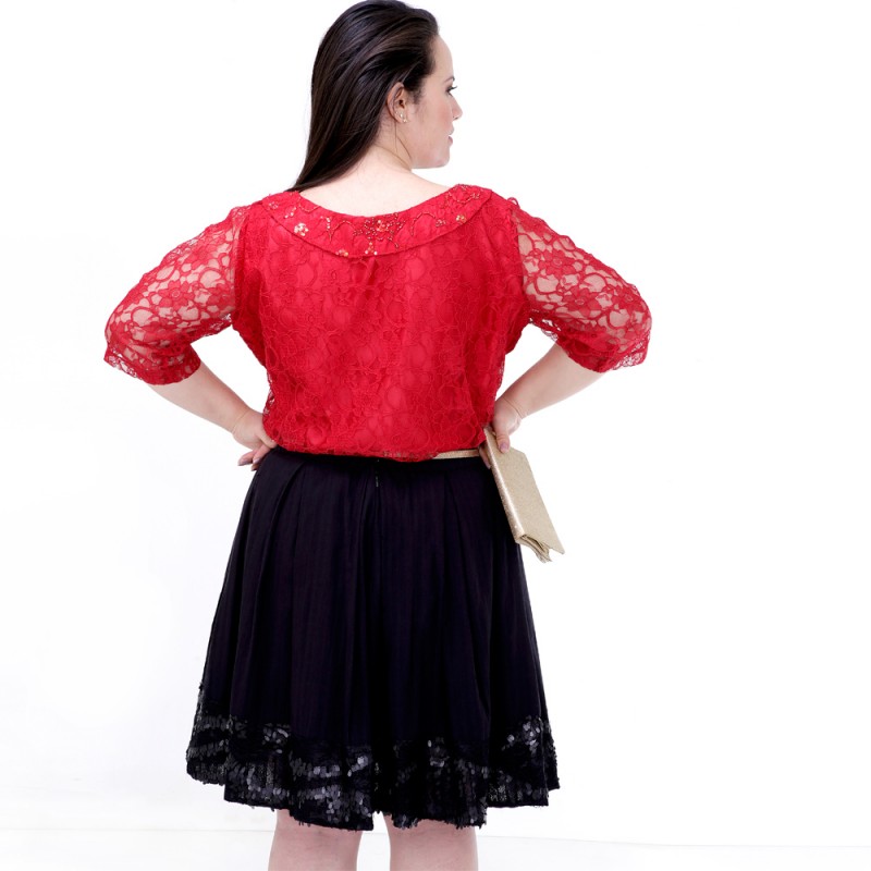 Blusa Red Renda Decote Bordado Plus Size 