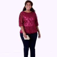 Blusa Renda Vinho Plus Size