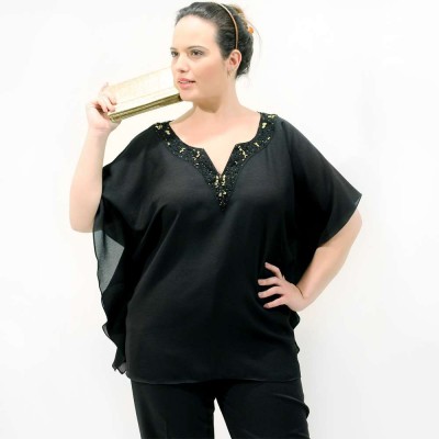 Kaftan Marroquina Bordado Dourado Plus Size