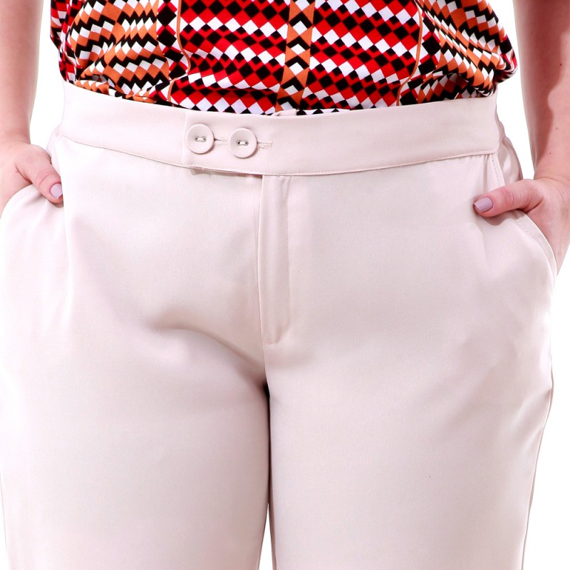 Calça Crepe Básica Bege Plus Size