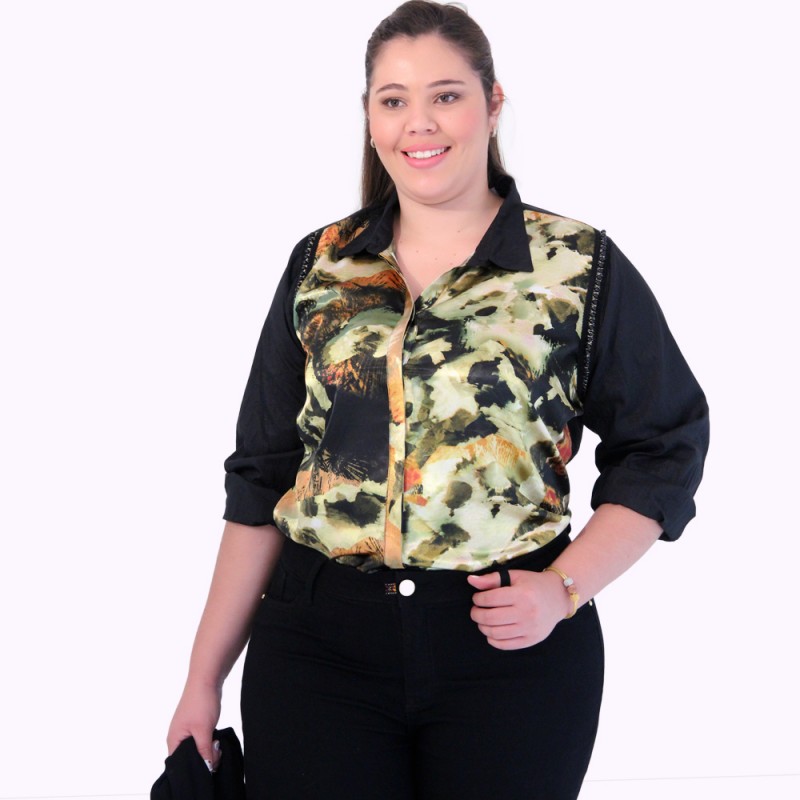Camisa Aisha Cetim Plus Size