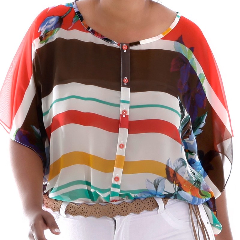Camisa Alessa Estampa Flores Plus Size