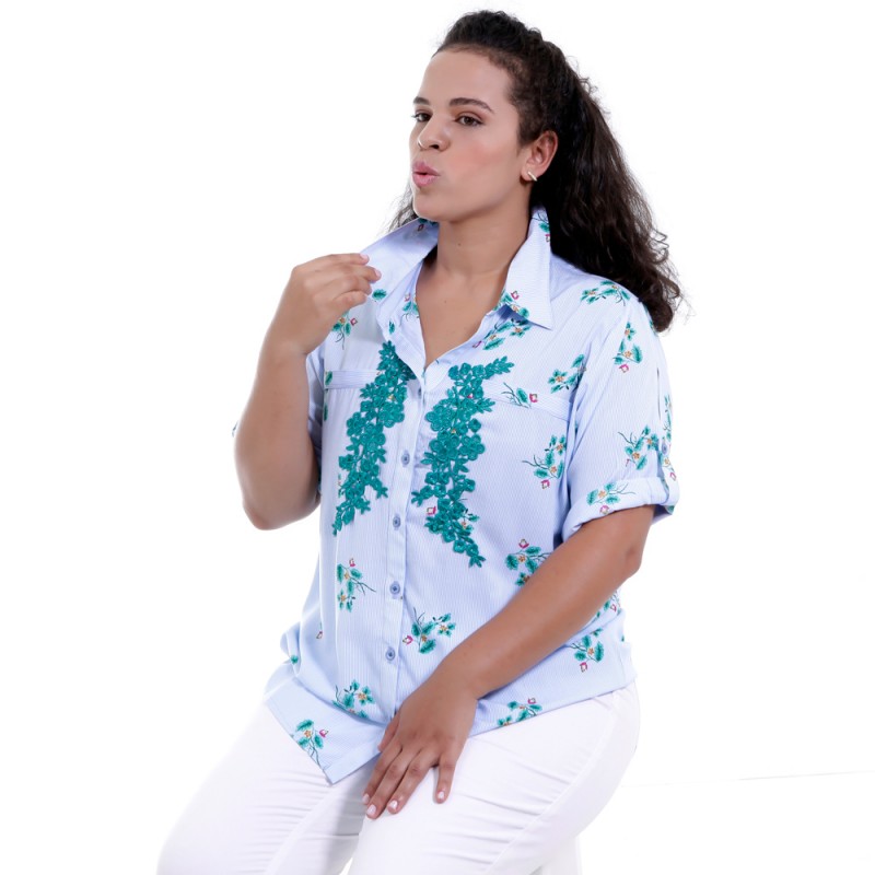Camisa Aniela Aplicação Plus Size
