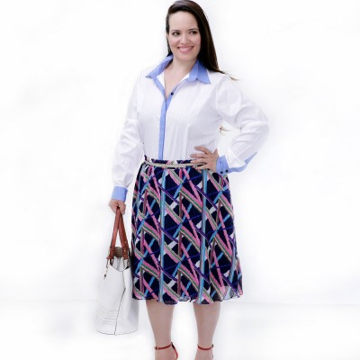 Camisa Branca Duas Cores Plus Size