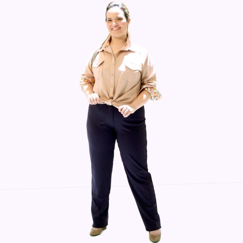Camisa Sarja Nude  Plus Size