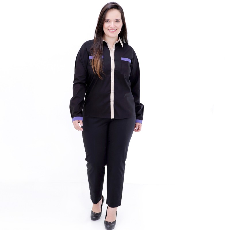 Camisa três Cores Manga Longa Plus Size