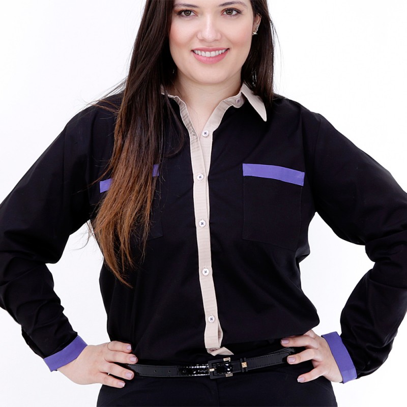 Camisa três Cores Manga Longa Plus Size