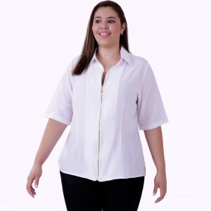 Camisa Zipper Lenda Branco Plus Size