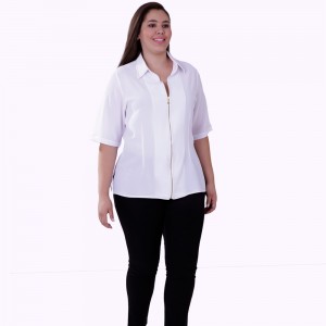 Camisa Zipper Lenda Branco Plus Size