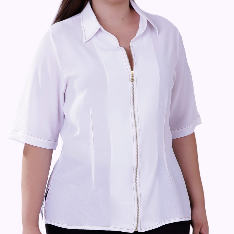Camisa Zipper Lenda Branco Plus Size