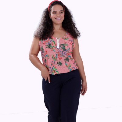 Regata Floral Franciele Zipper Plus Size