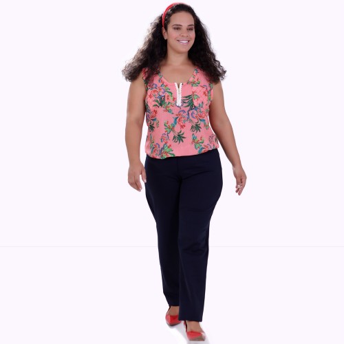 Regata Floral Franciele Zipper Plus Size