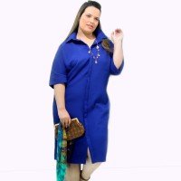 Vestido Chemisier Piquet Royal Plus Size Vestido Chemisier Piquet Royal Plus Size