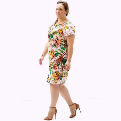 Vestido Recortes Pesponto Plus Size